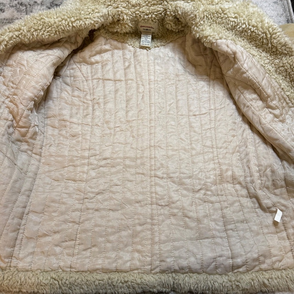 Vintage Y2K Abercrombie Kids Corduroy Sherpa Lined Jacket Tan XL Button Front - Picture 7 of 8